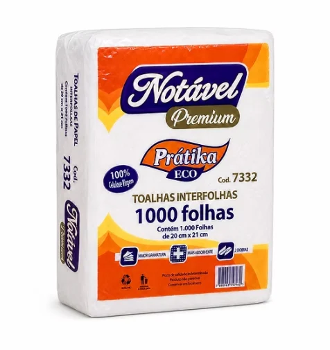 Papel Toalha Interfolhado Cód. 7332 Premium 21cm x 20cm Contém 1.000 folhas