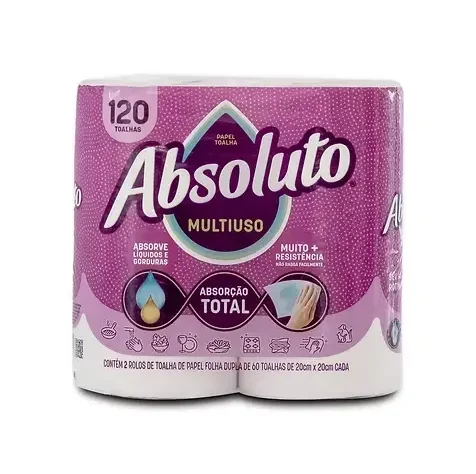 Papel Toalha Multiuso Cód. 822 Absoluto 20cm x 20cm Contém 02 Rolos